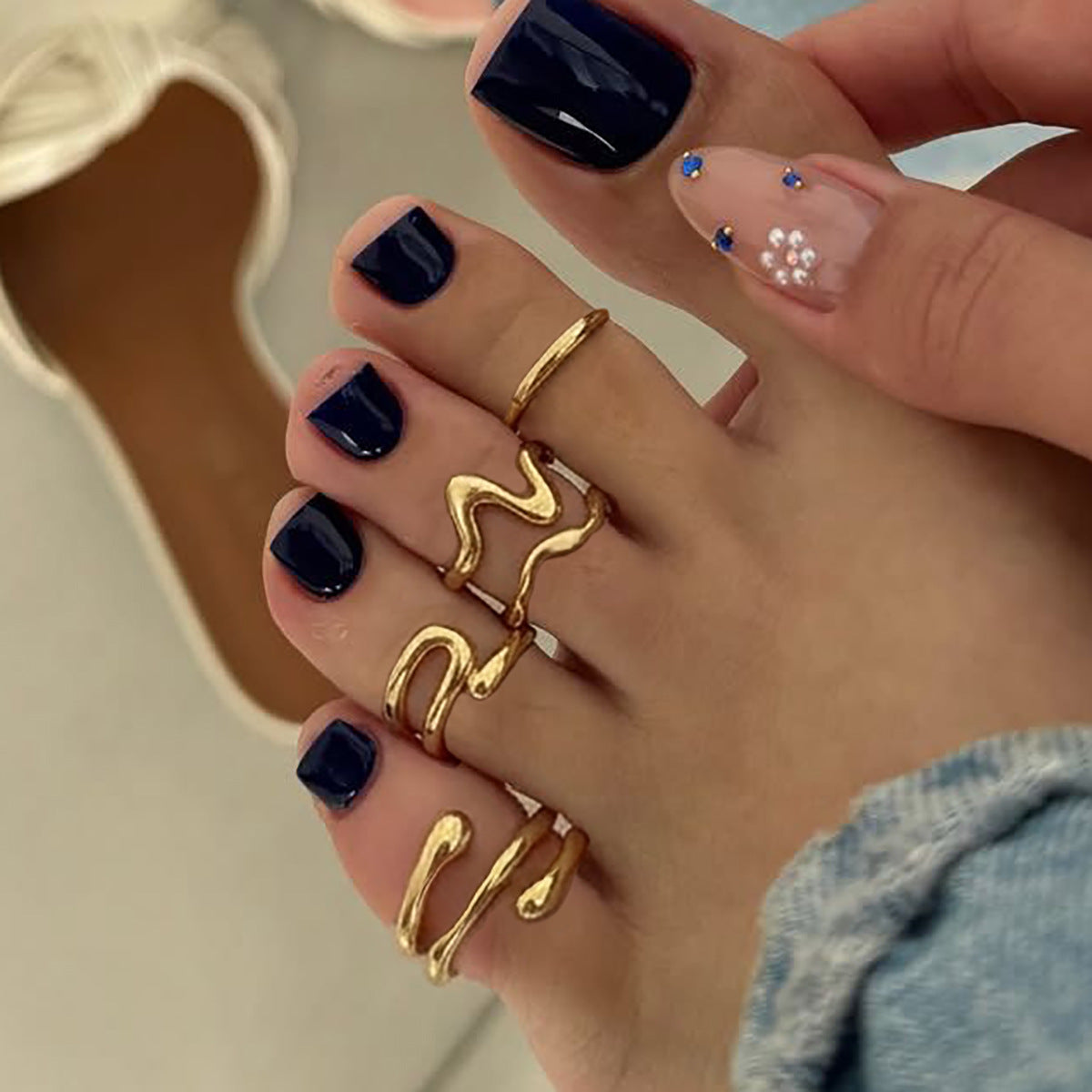 Minimalist Geometric Alloy Open Toe Rings Set for Women