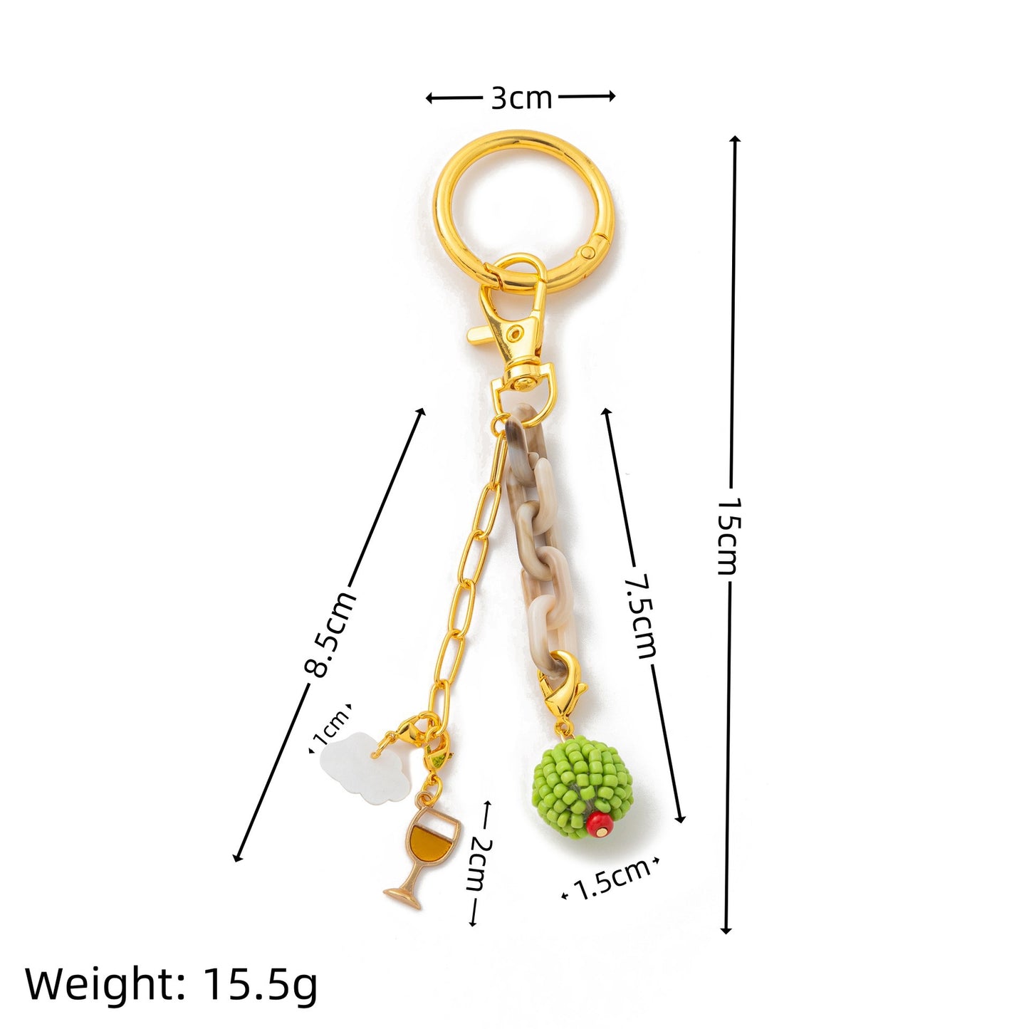 Sweet 18K Gold Plated Brass Floral DIY Charm Bar Bag Pendant Keychain