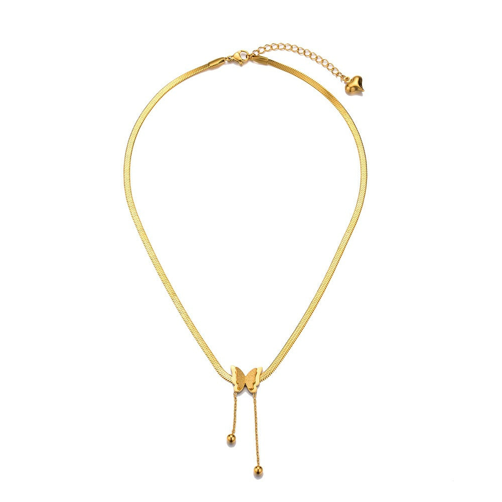 Collar unisex de cadena de serpiente con colgante de mariposa de acero titanio chapado en oro de 18K y estilo de moda