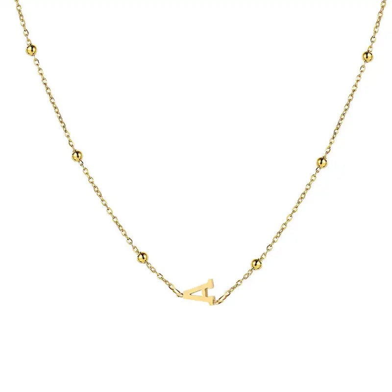 Collana con Lettera in Acciaio Inossidabile Placcato Oro Minimalista con Catena a Sfera