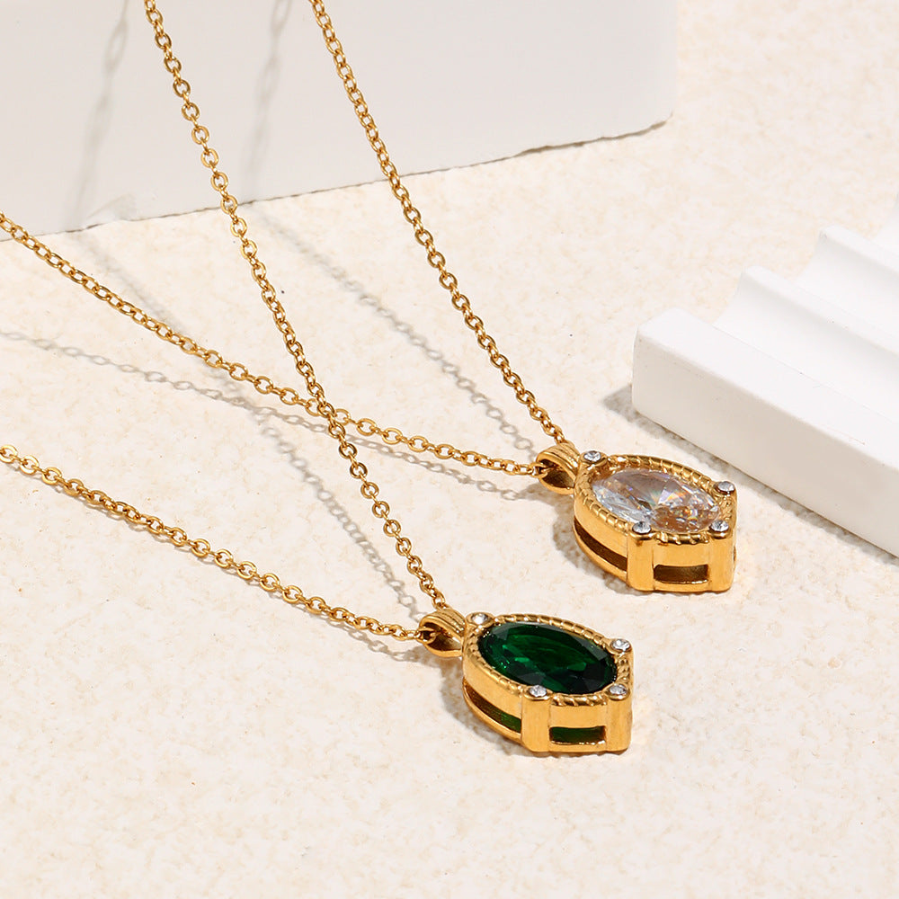 Light Luxury Geometric Oval Zircon Stainless Steel 18K Plated Necklace for Women
