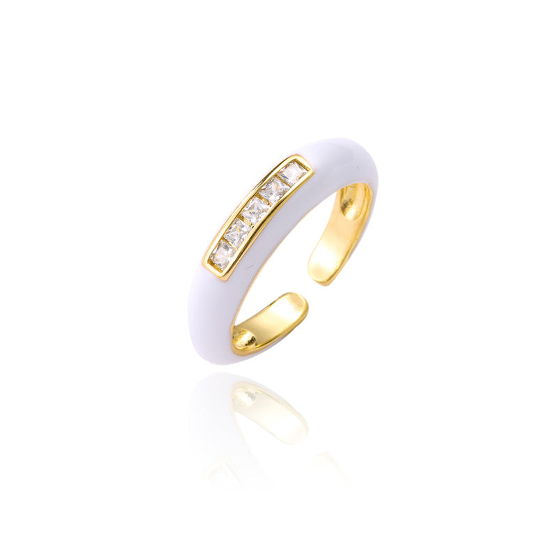 18K Gold Drip Oil Geometric Brass Micro-inlay Cubic Zirconia Ring for Women