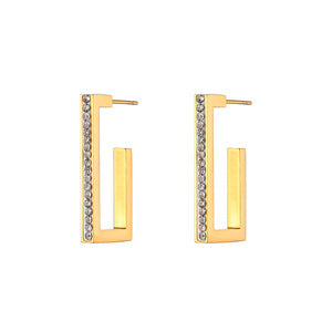Fashion Minimalist Geometric C-Shaped Zirconia-Set Stainless Steel Earrings with 18K Gold Plating for Women
