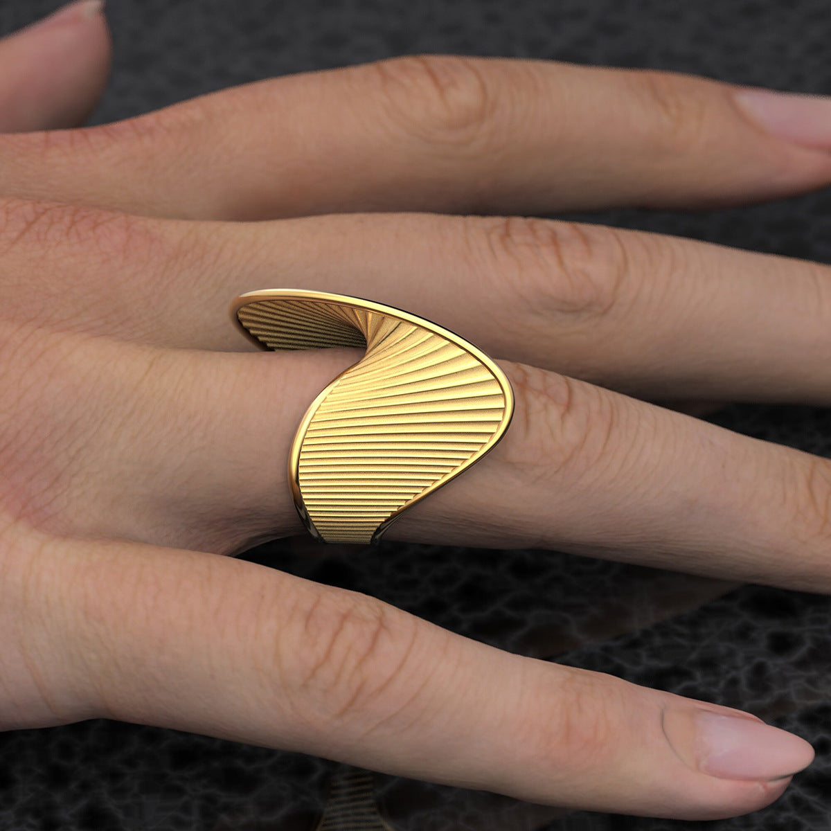 Anello unico asimmetrico a fascia ritorta, in acciaio inossidabile placcato oro 18 carati, gioiello di moda unisex