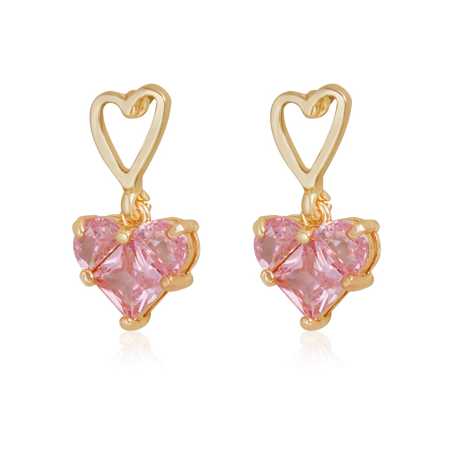 Vintage Style Heart-Shaped Zirconia Stud Earrings in Zinc Alloy with Electroplated Finish for Women