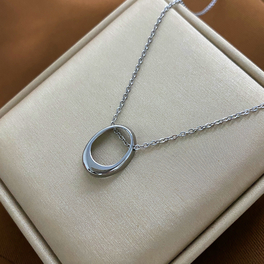 Minimalist Geometric Hollow Circle Pendant Necklace for Women Titanium Steel Plated Clavicle Chain