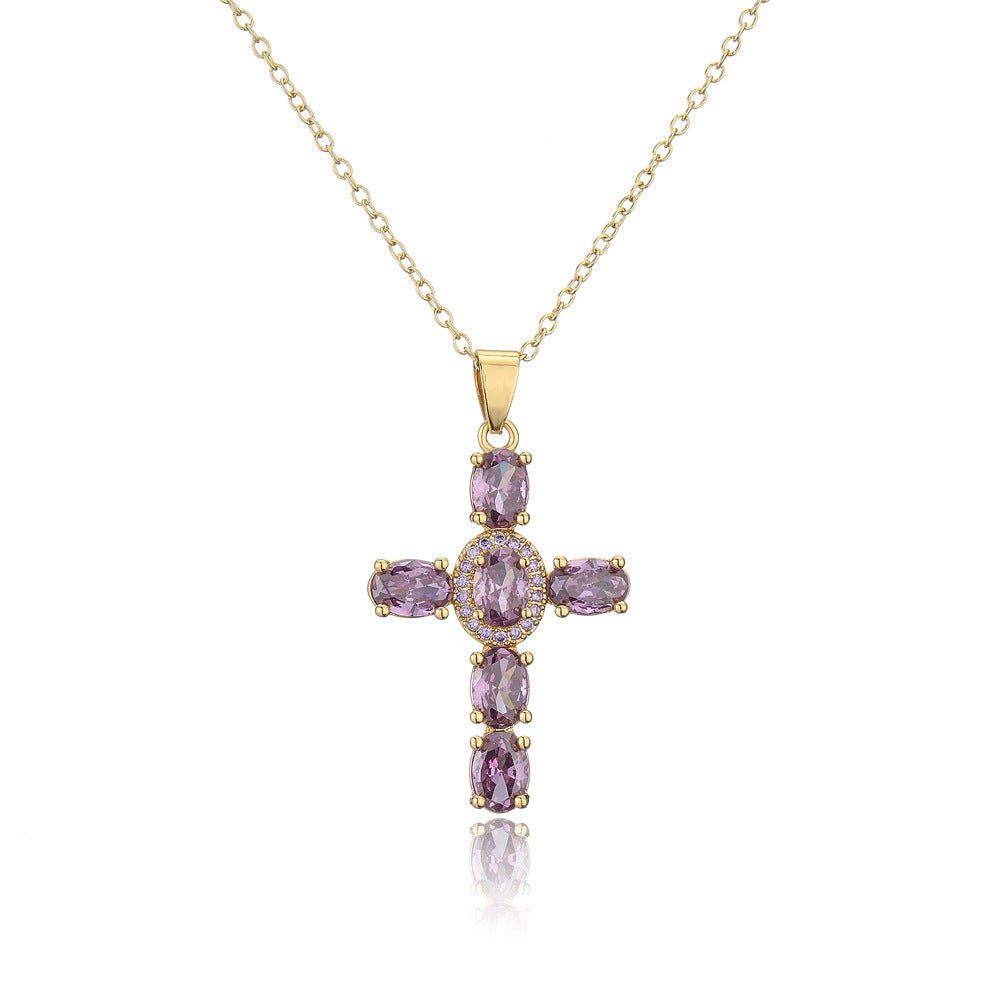 Minimalist Geometric Cross Pendant Necklace for Women with Copper Base and 18K Gold Plating