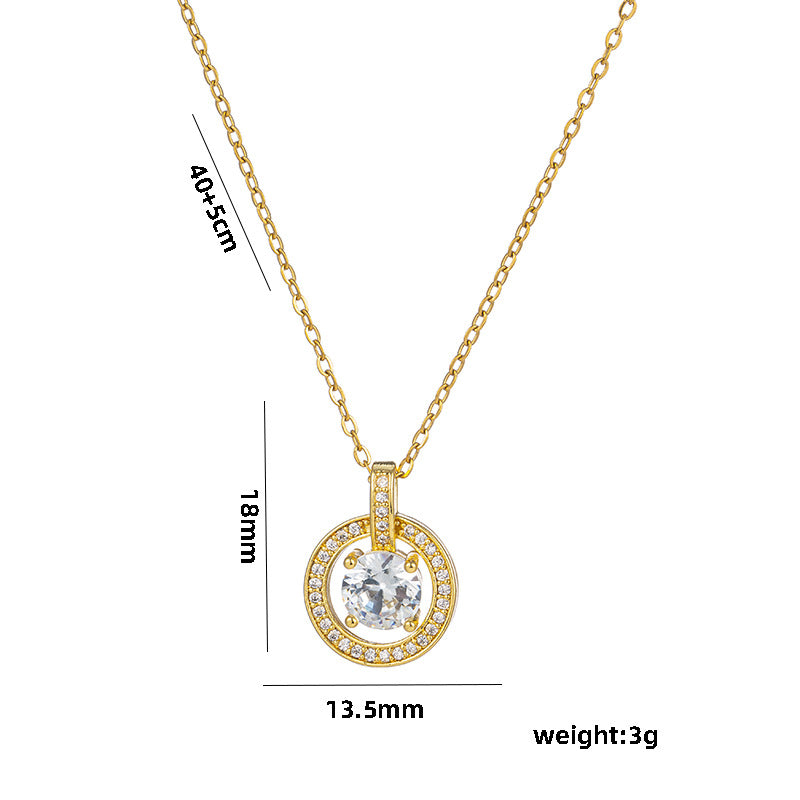 Collana Minimalista Geometrica in Acciaio al Titanio con Pendente in Zirconia Placcato Oro su Catena a O per Donne
