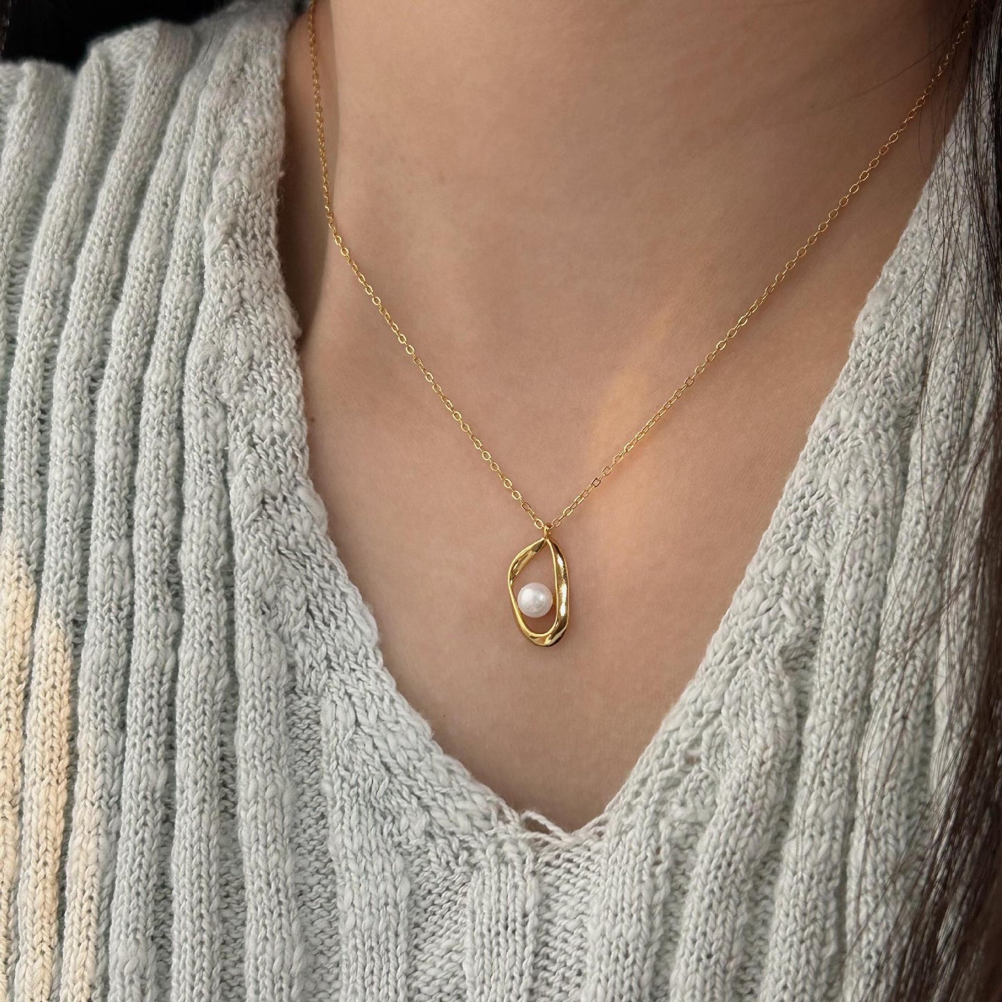 Irregular Geometric 925 Sterling Silver Gold Plated Pearl Necklace