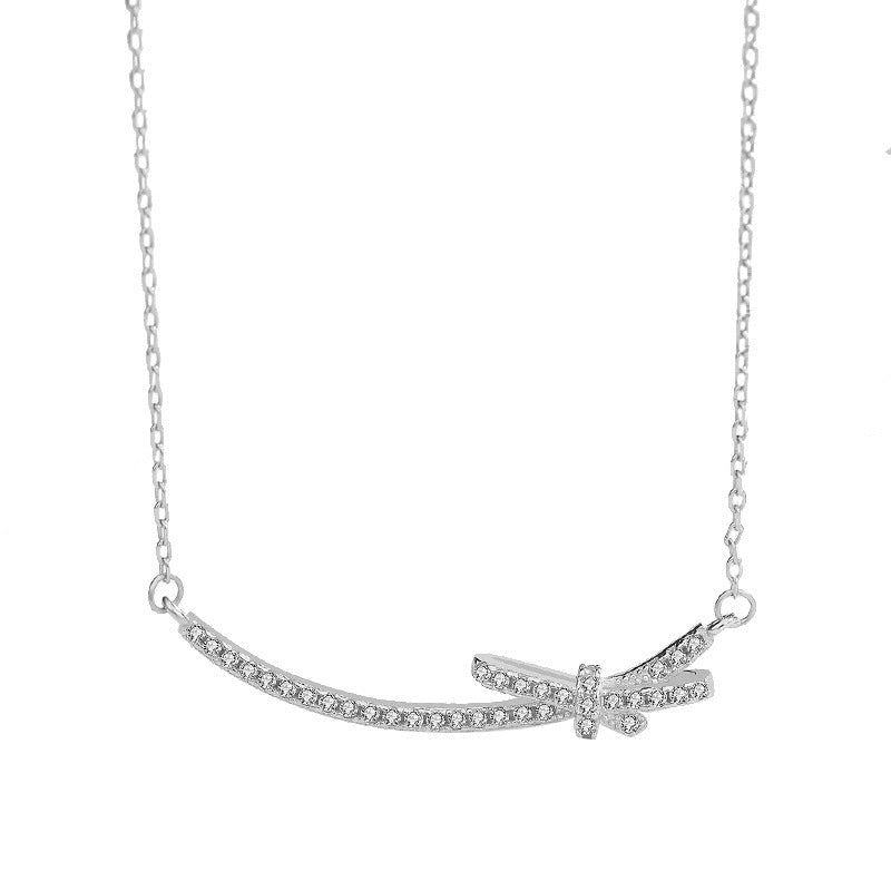 Minimalist Bow-Shaped Titanium Steel Necklace for Women with Alloy Pendant and Cross Chain Design