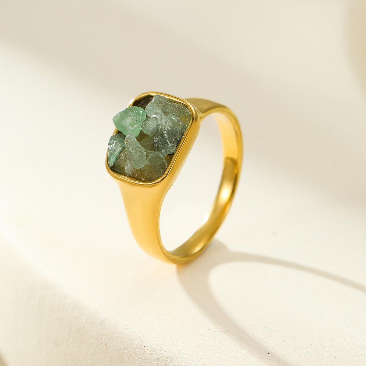 Anello Quadrato in Acciaio Inossidabile Stile Francese Vintage con Intarsio in Pietra Naturale, Ipoallergenico e Resistente allo Sbiadimento per Donna