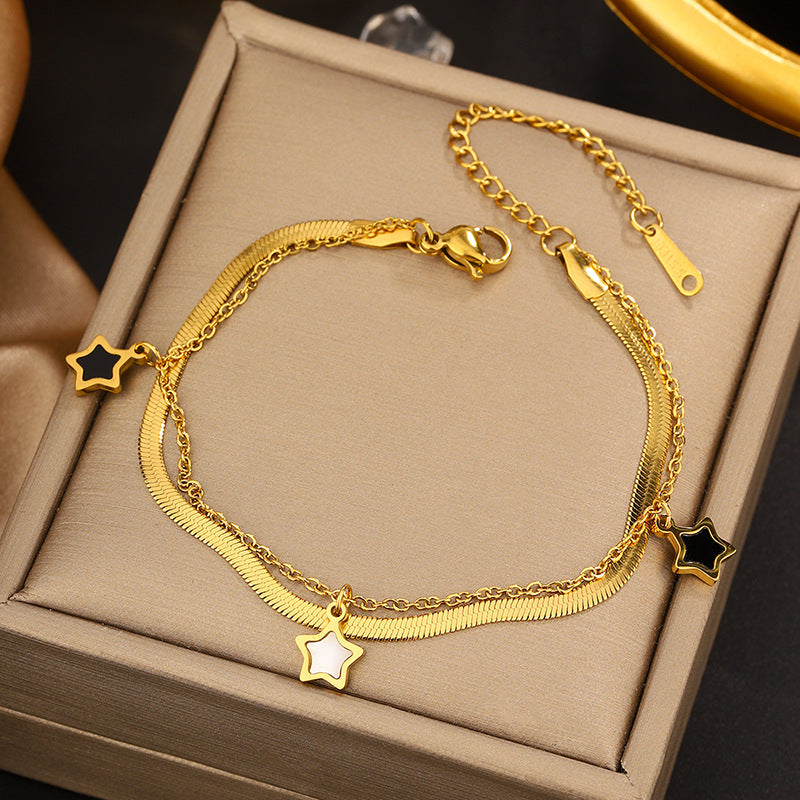 Vintage Sweet Heart Butterfly Geometric Titanium Steel Plated Bracelet for Women