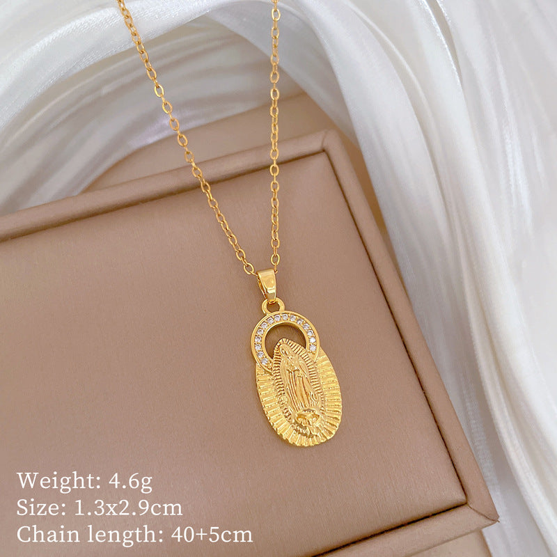 Collar con colgante geométrico de luna de acero de titanio de lujo para mujer con incrustaciones de diamantes de imitación y delicada cadena de clavícula