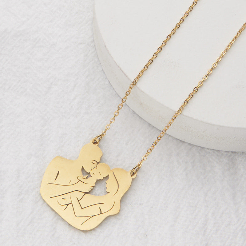 Natural Minimalist Geometric Pendant Necklace in Stainless Steel with Gold and Silver Plating for Unisex