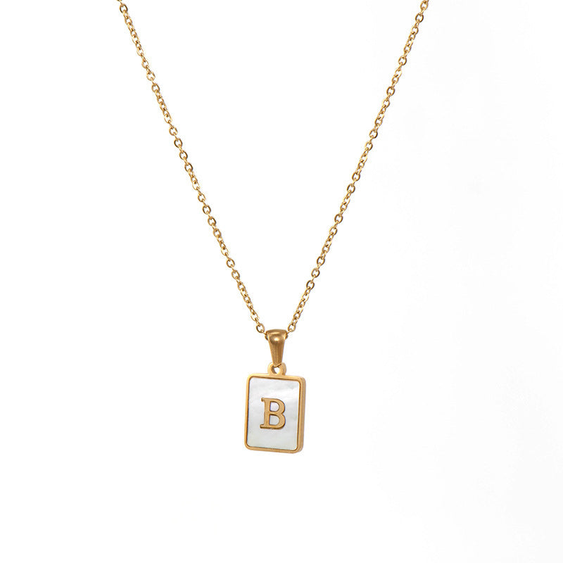 Minimalist 18K Gold Plated Square Letter Pendant Necklace Stainless Steel Shell Design for Women
