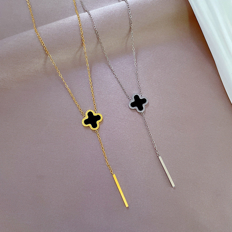 Minimalist Geometric Lucky Clover Titanium Steel Clavicle Necklace