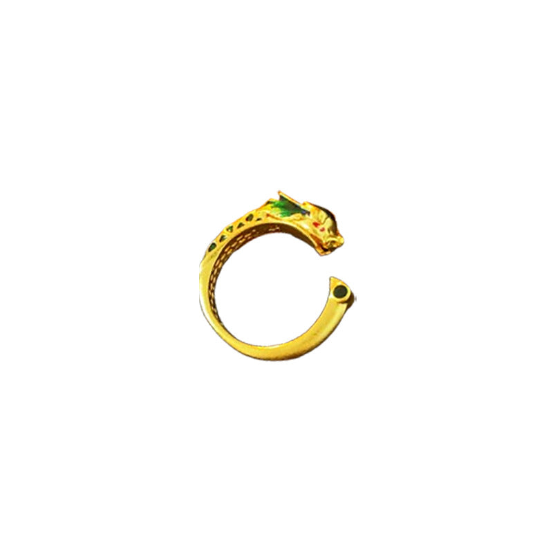 Vintage Chinese Style Dragon and Phoenix Geometric Ring for Women Made of Brass with Electroplating Finish