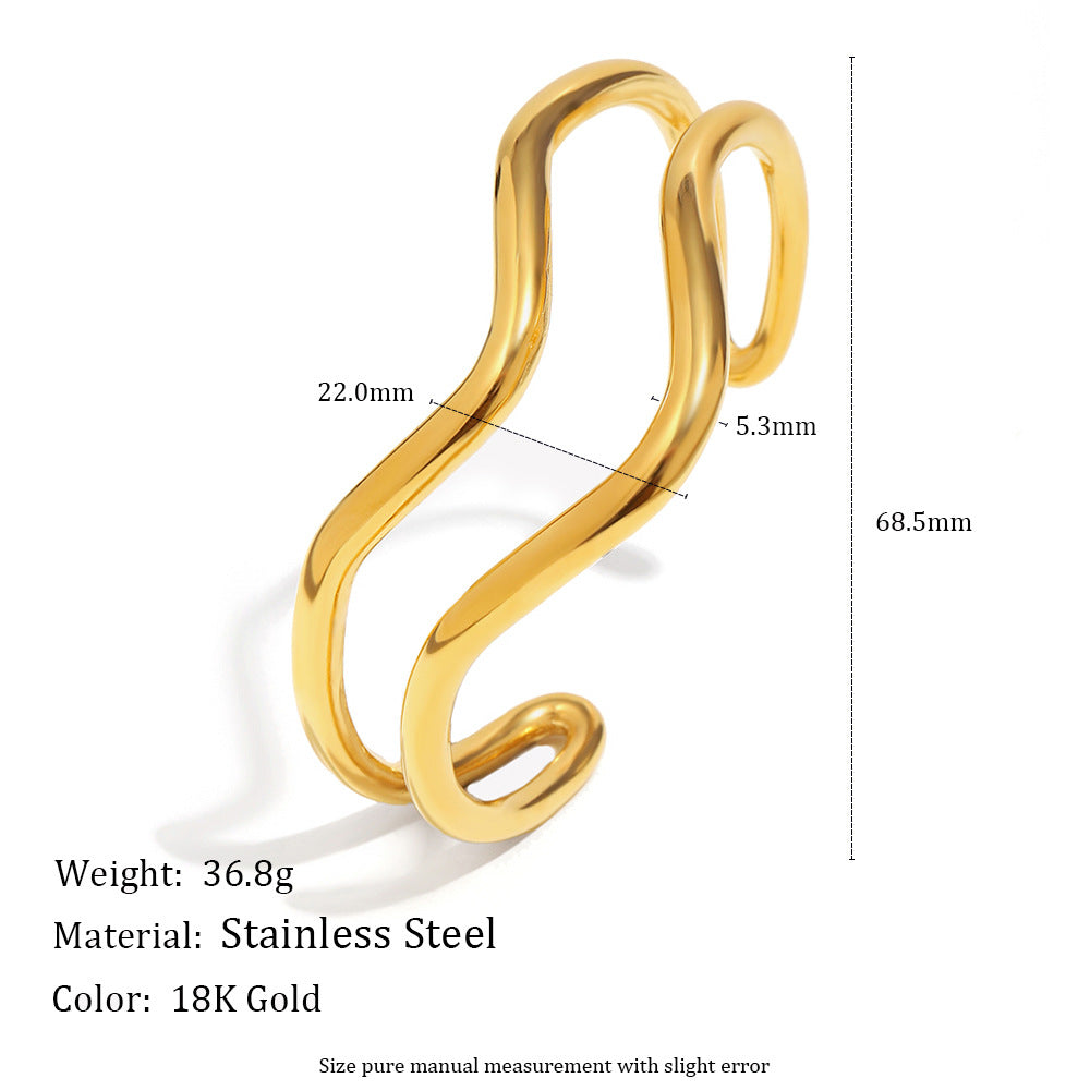 Minimalist Twisted Line Stainless Steel Bracelet for Women with 18K Gold Plating