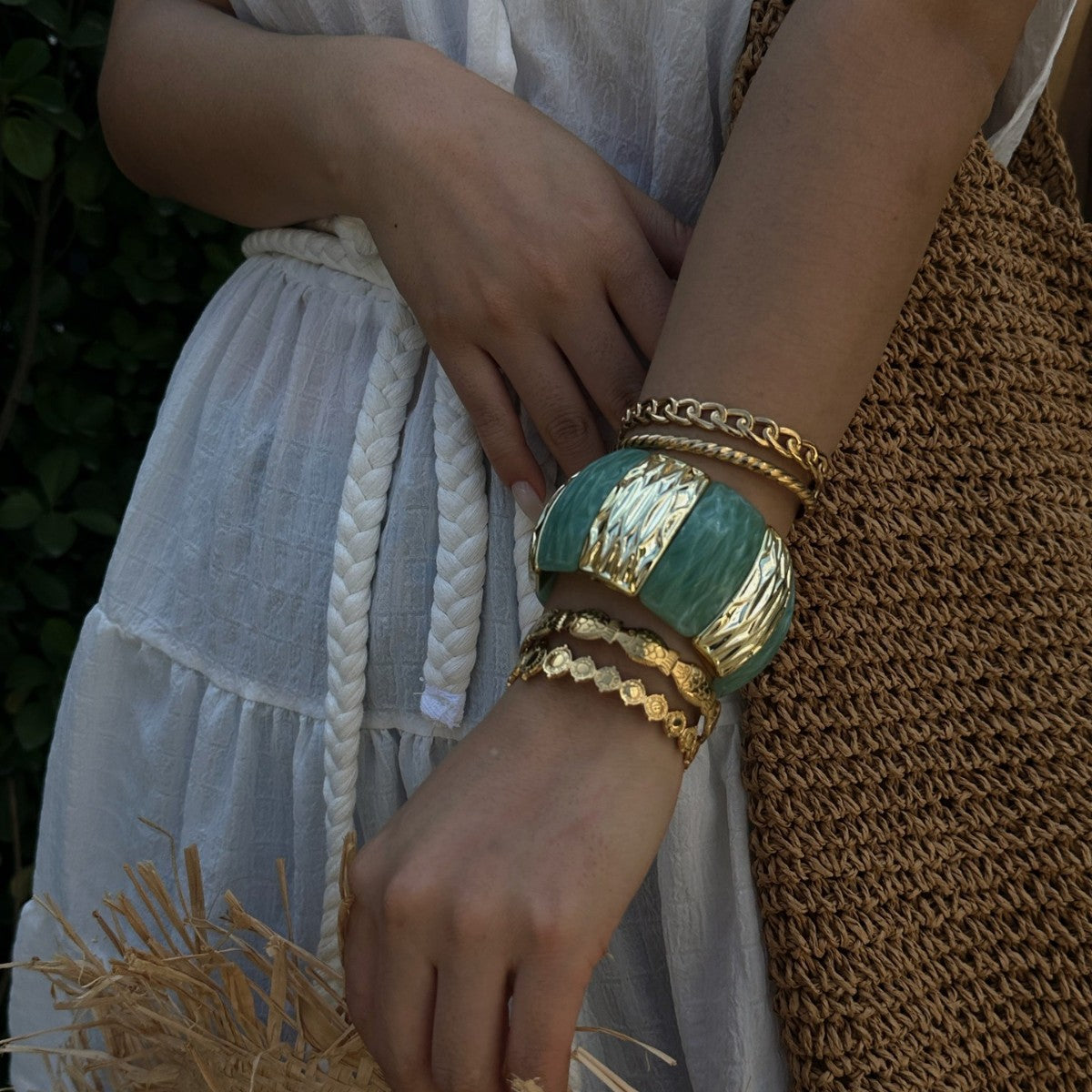Minimalist Elegant Square Geometric Alloy Plated Bracelet with Elastic Cord