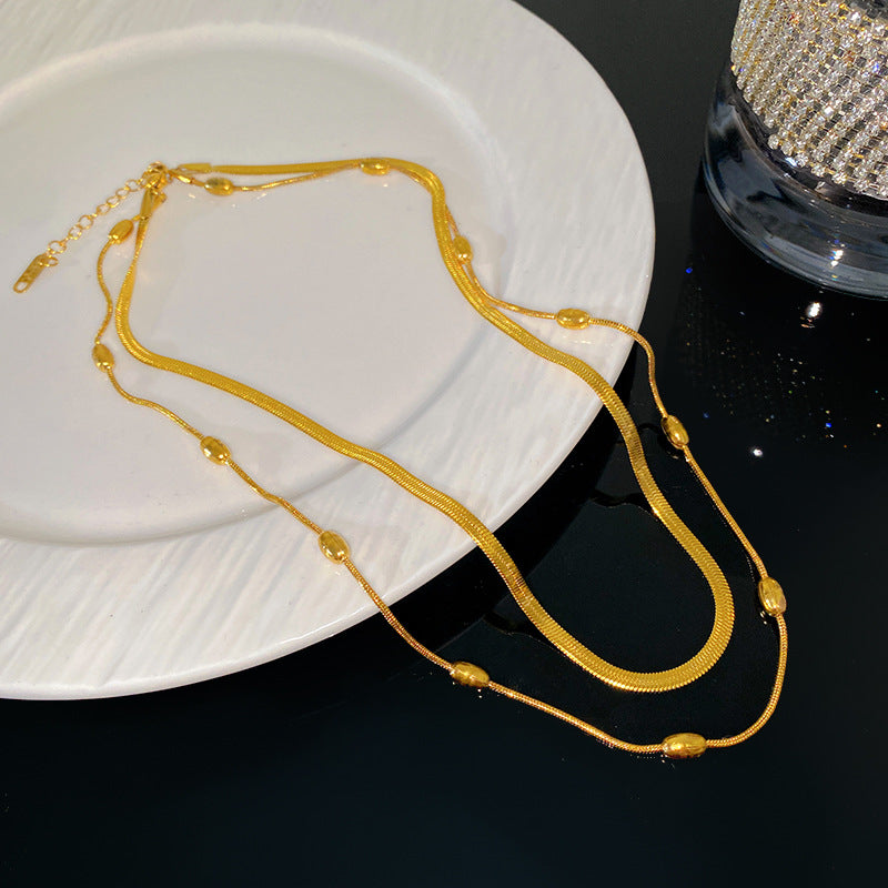 Minimalist Geometric Double Layer Snake Chain Necklace Titanium Steel Plated