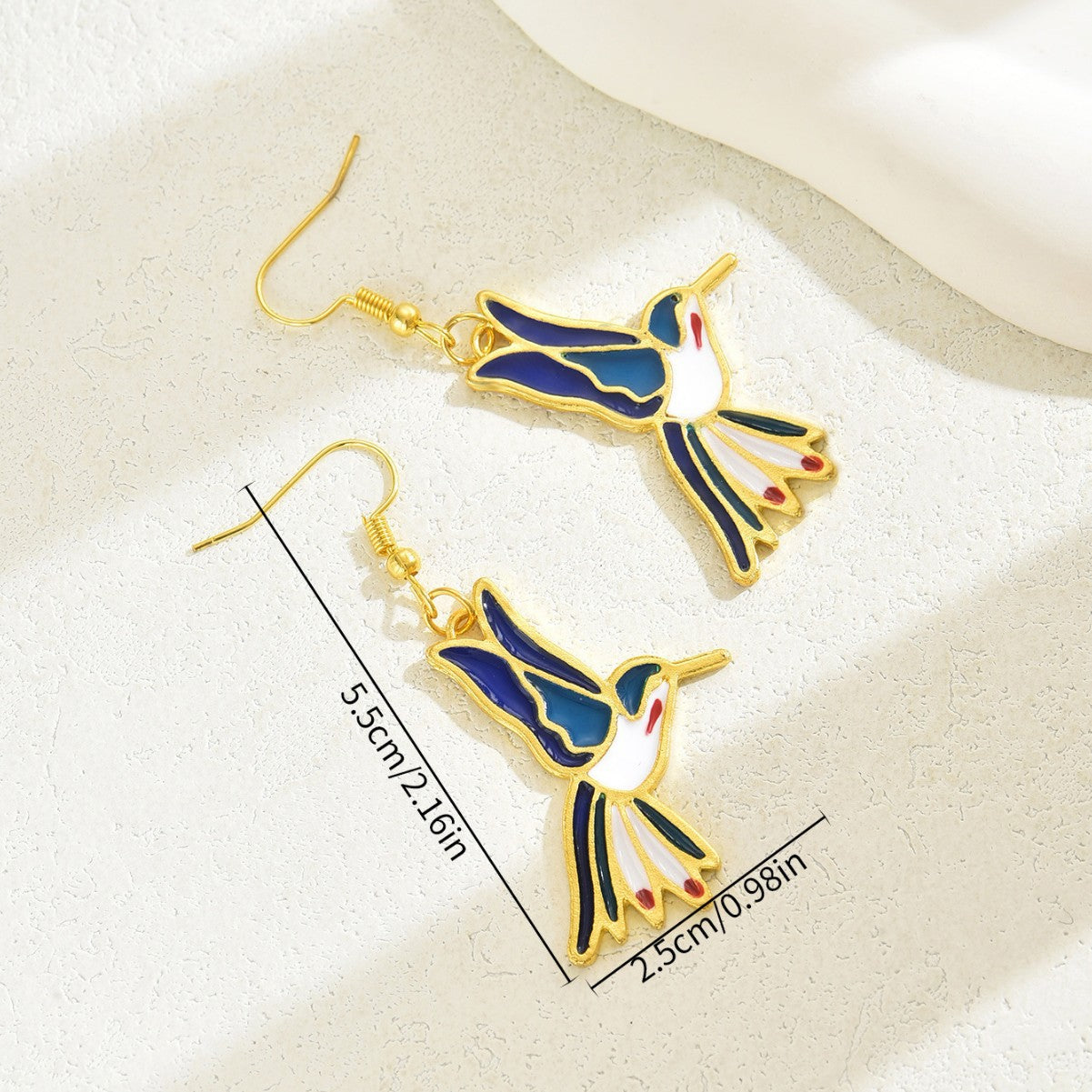Minimalist Luxe Women's Hummingbird Stud Earrings with Enamel Finish in Geometric and Animal Shape Zinc Alloy