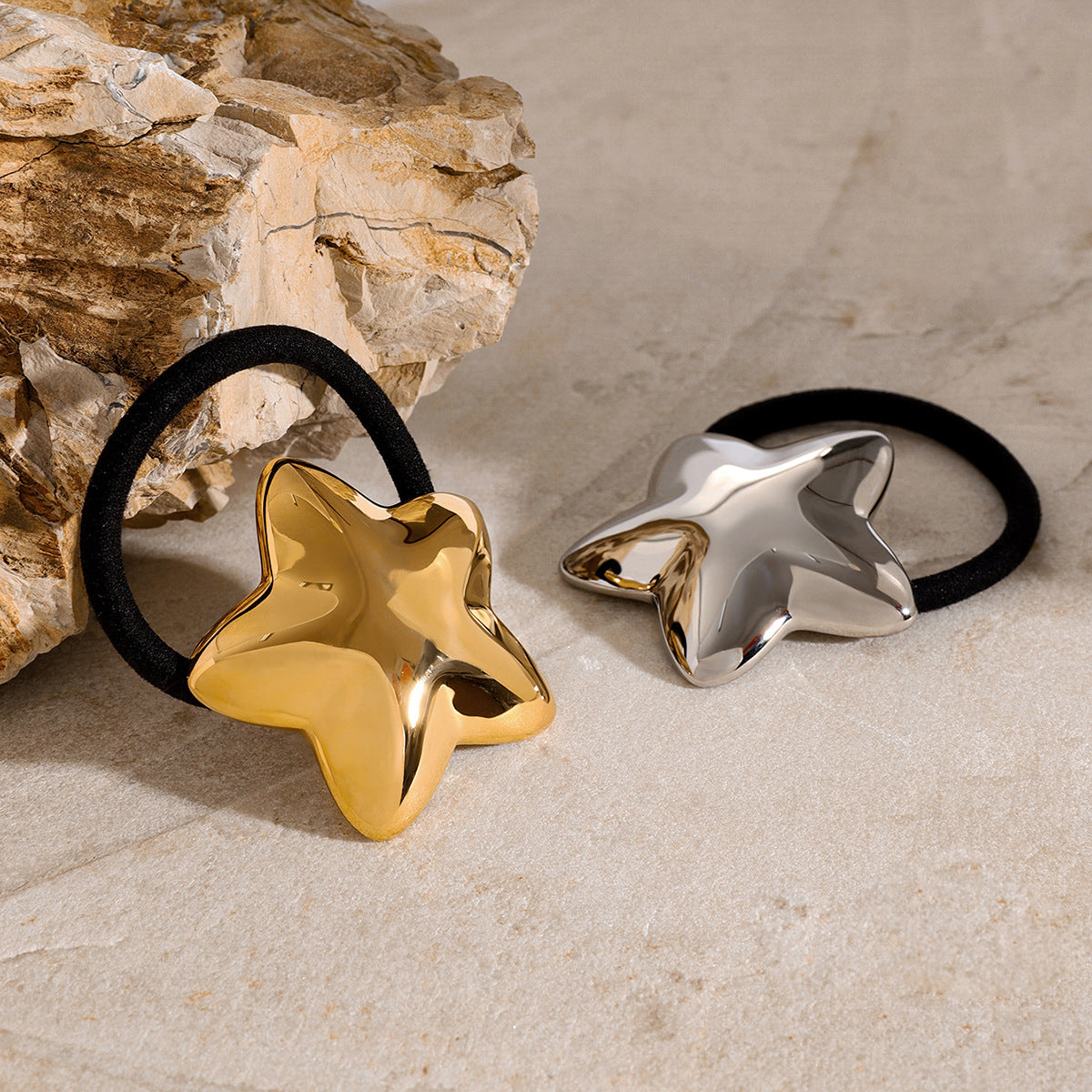 High-Elastic Stainless Steel Hair Tie with Star Motif for Women Trendy Ponytail Holder Minimalist Ins-Inspired Headband Accessory
