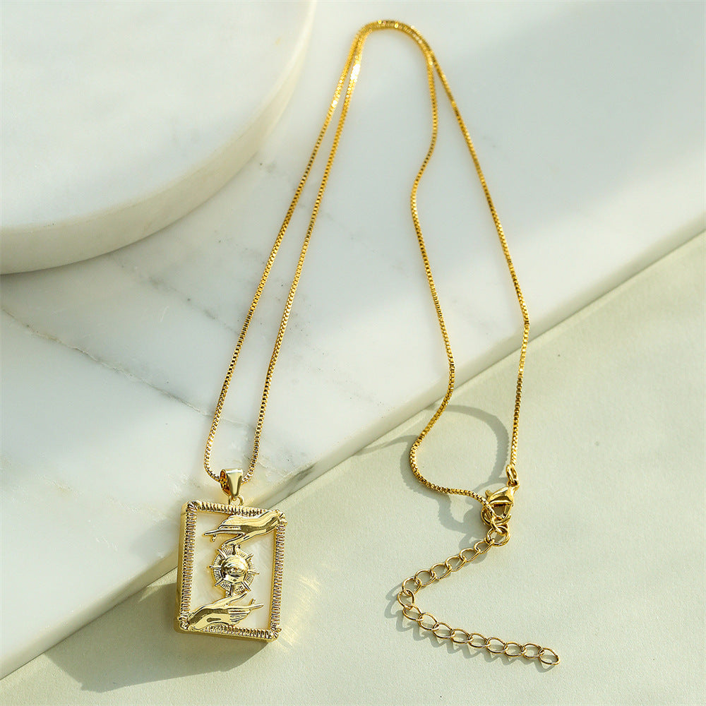Geometric Natural Shell Pendant Necklace for Women with Copper Base Plated in 18K Gold and Zircon Inlay