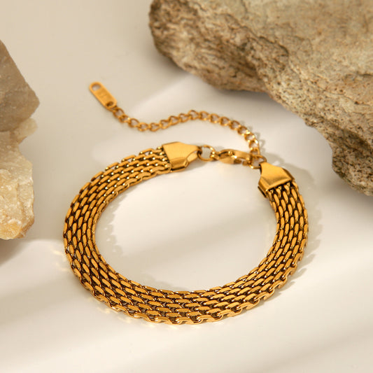 Pulsera de acero inoxidable para mujer, estilo INS, geométrica, de acero de titanio chapado en oro de 18 quilates