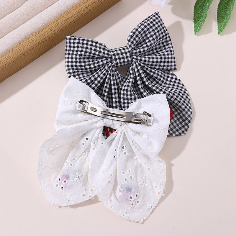 Natural Style Bow-Shaped Hair Clip for Kids Made of Fabric with Ruffled and Mesh Details Spring Clamp Hair Accessory