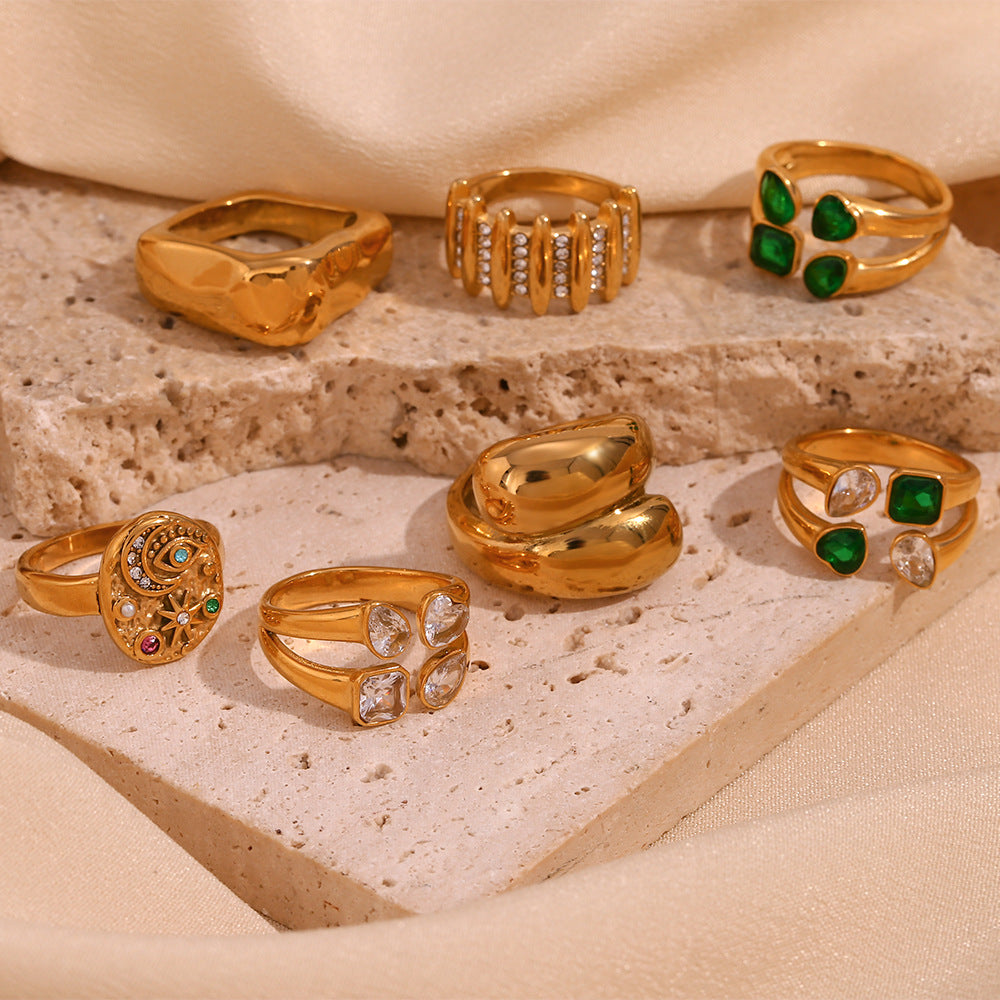 Anello minimalista geometrico in acciaio inossidabile con placcatura in oro 18 carati da donna