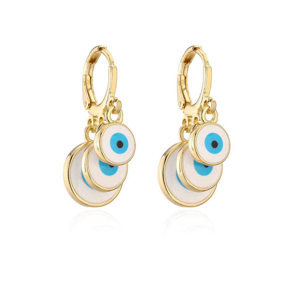 Minimalist Geometric Evil Eye Earrings for Women in Brass with Gold Plating and Enamel Finish