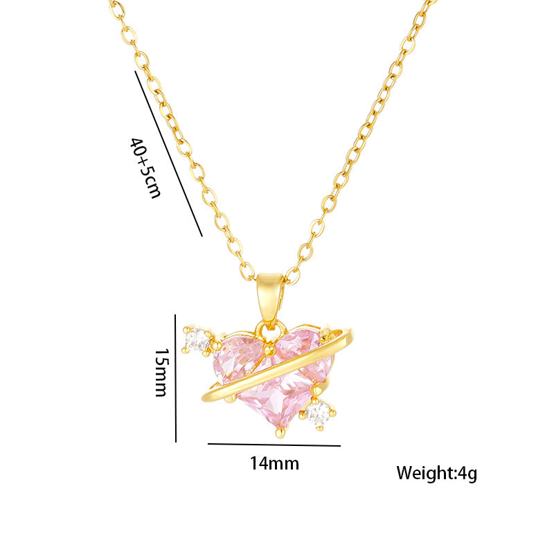 Collana Pendente a Cuore di Lusso in Acciaio al Titanio con Intarsio di Zirconi per Donna, Collana con Catenina a O da Indossare alla Clavicola