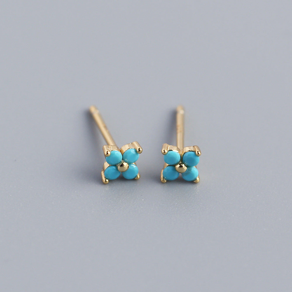 Minimalist Sweet 925 Sterling Silver Inlaid Rhinestone Floral Stud Earrings