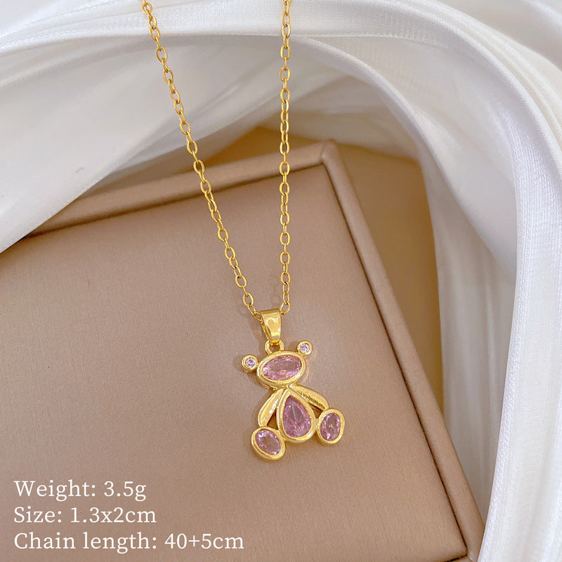 Geometric Style Titanium Steel Necklace with Copper Pendant Plated in Real Gold for Women and Men