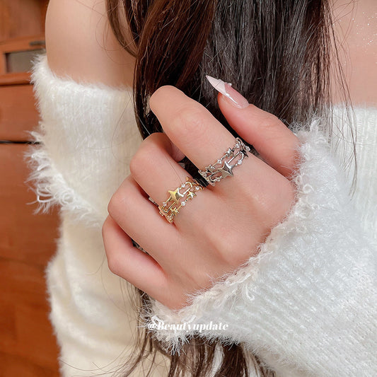 Anello aperto a forma di stella minimalista di lusso leggero con intarsio di zirconi da donna