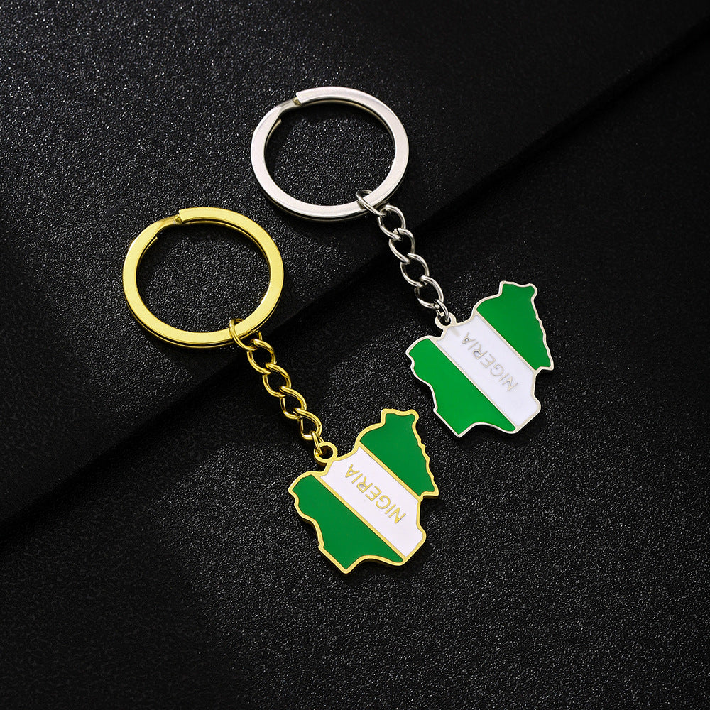 Portachiavi con mappa della bandiera nigeriana in stile europeo Ciondolo in acciaio inossidabile Accessorio decorativo etnico unisex