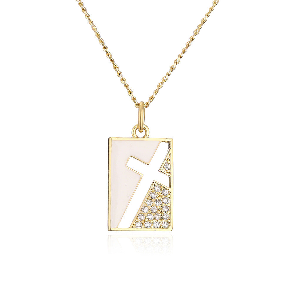 Minimalist Geometric Copper Pendant Necklace with 18K Gold Plating and Enamel Finish for Women
