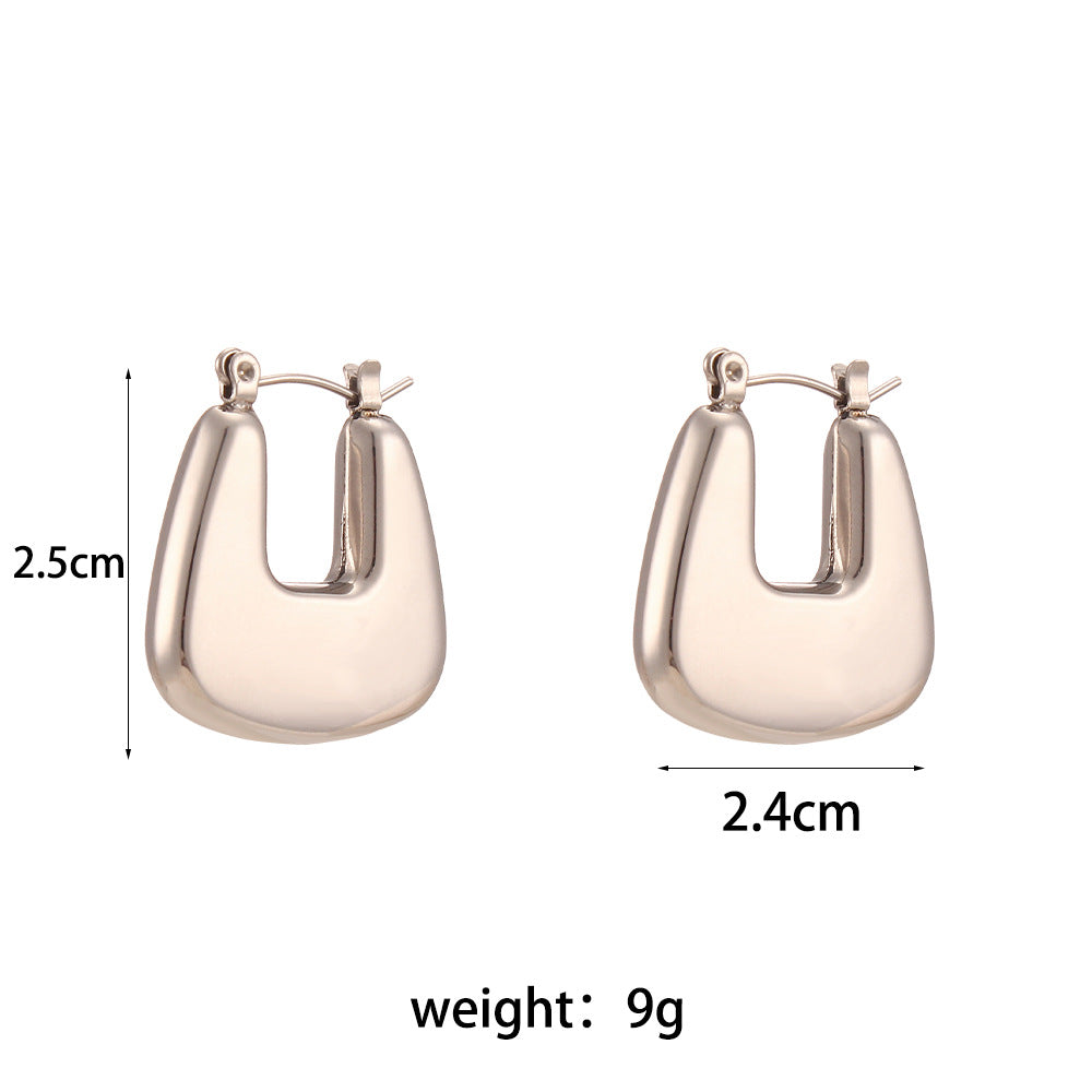 Minimalist Geometric Stainless Steel Hoop Earrings with 18K Gold Plating for Women