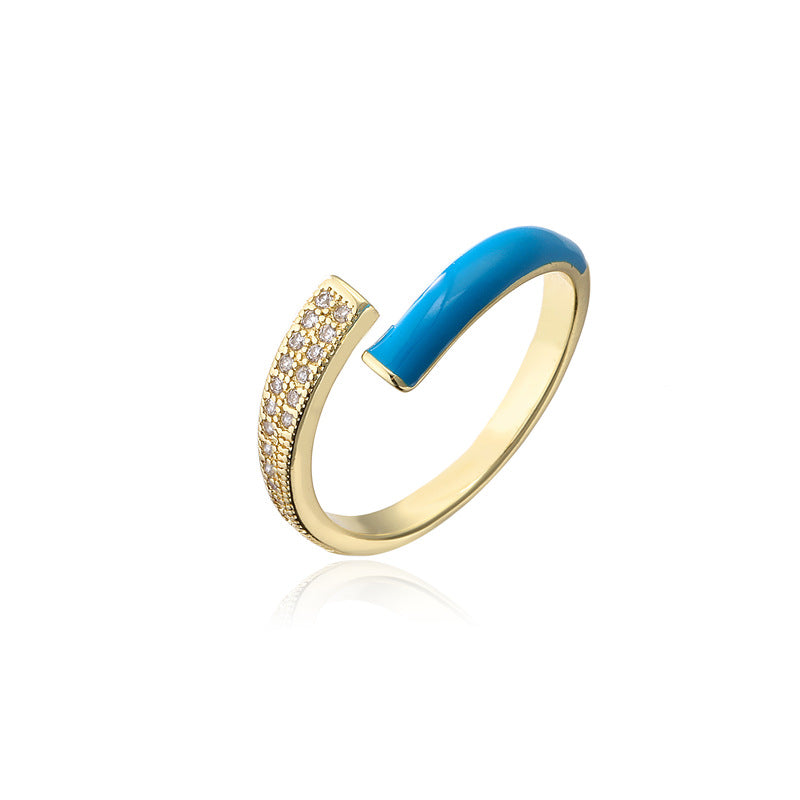 Geometric Gold Plated Brass Drip Oil Cubic Zirconia Inlay Ring for Women