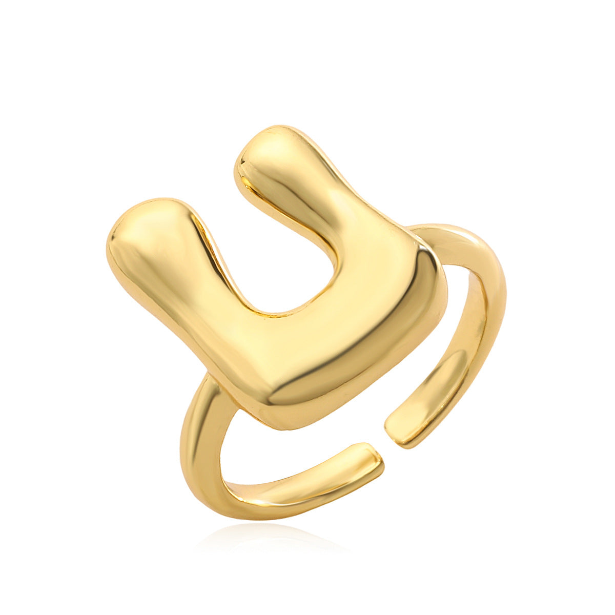 Anello da donna minimalista a lettera geometrica in rame placcato oro 18 carati con fascia aperta regolabile