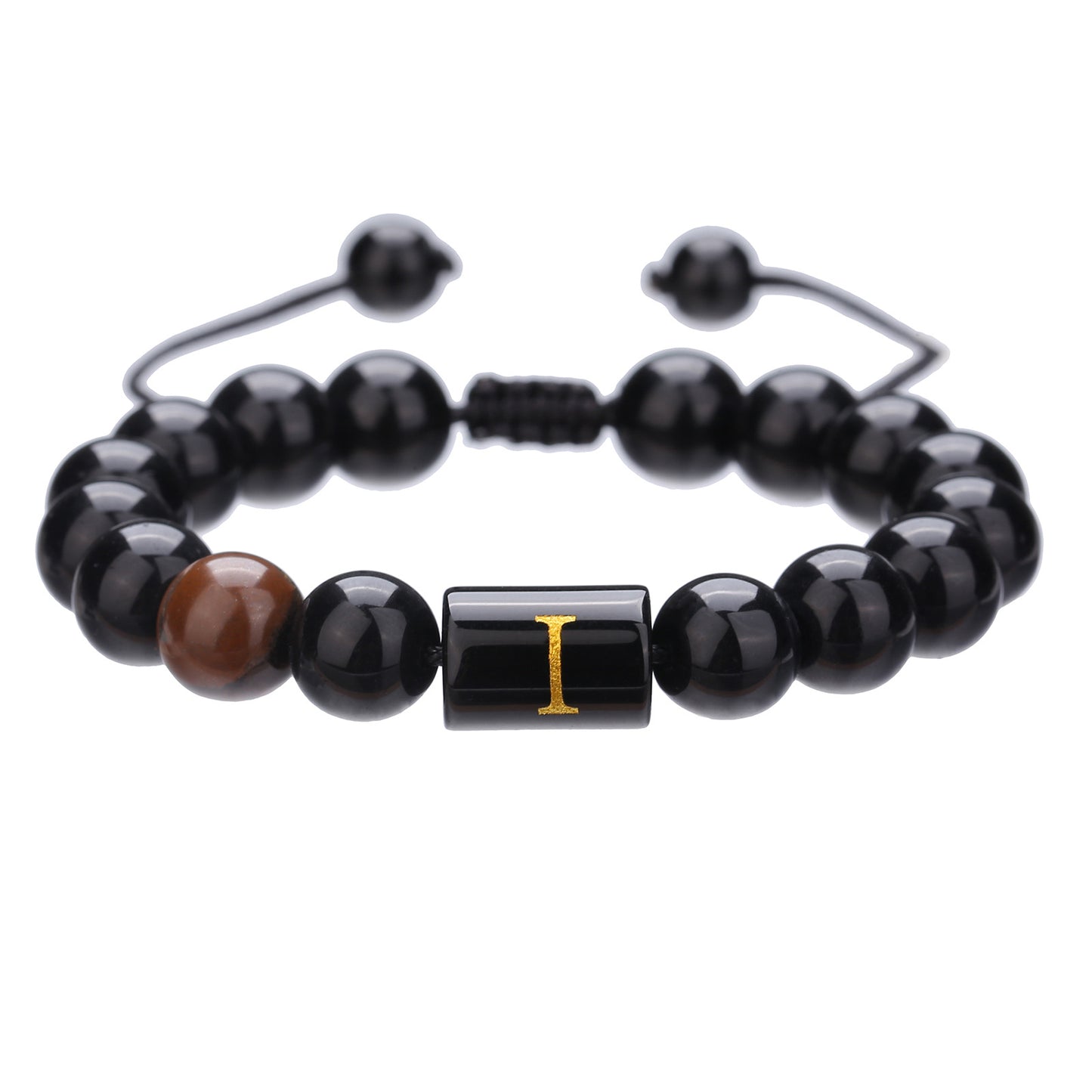 10mm Round Agate Beaded Bracelet with Alphabet Letters Adjustable Unisex