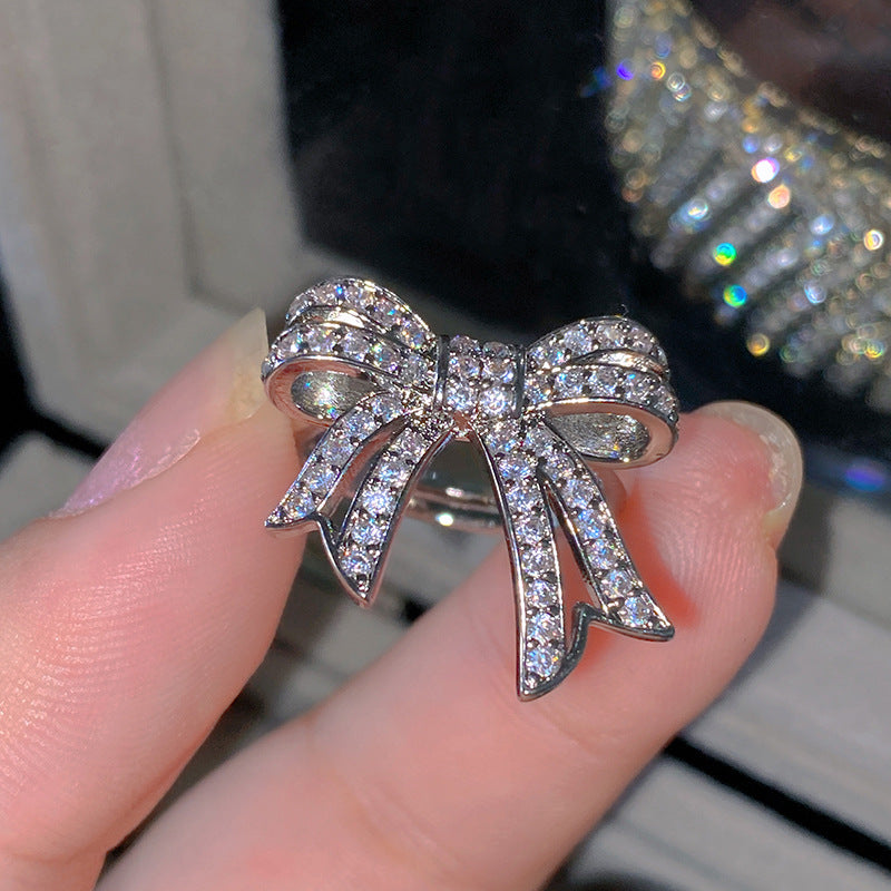 Sweet Elegant Heart Butterfly Brass Ring with Cubic Zirconia Handmade Adjustable