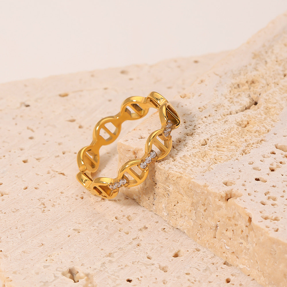 Anillo minimalista geométrico de acero inoxidable con micro-pavé de diamantes de imitación para mujer, hipoalergénico y resistente al deslustre, anillo de moda para el dedo índice