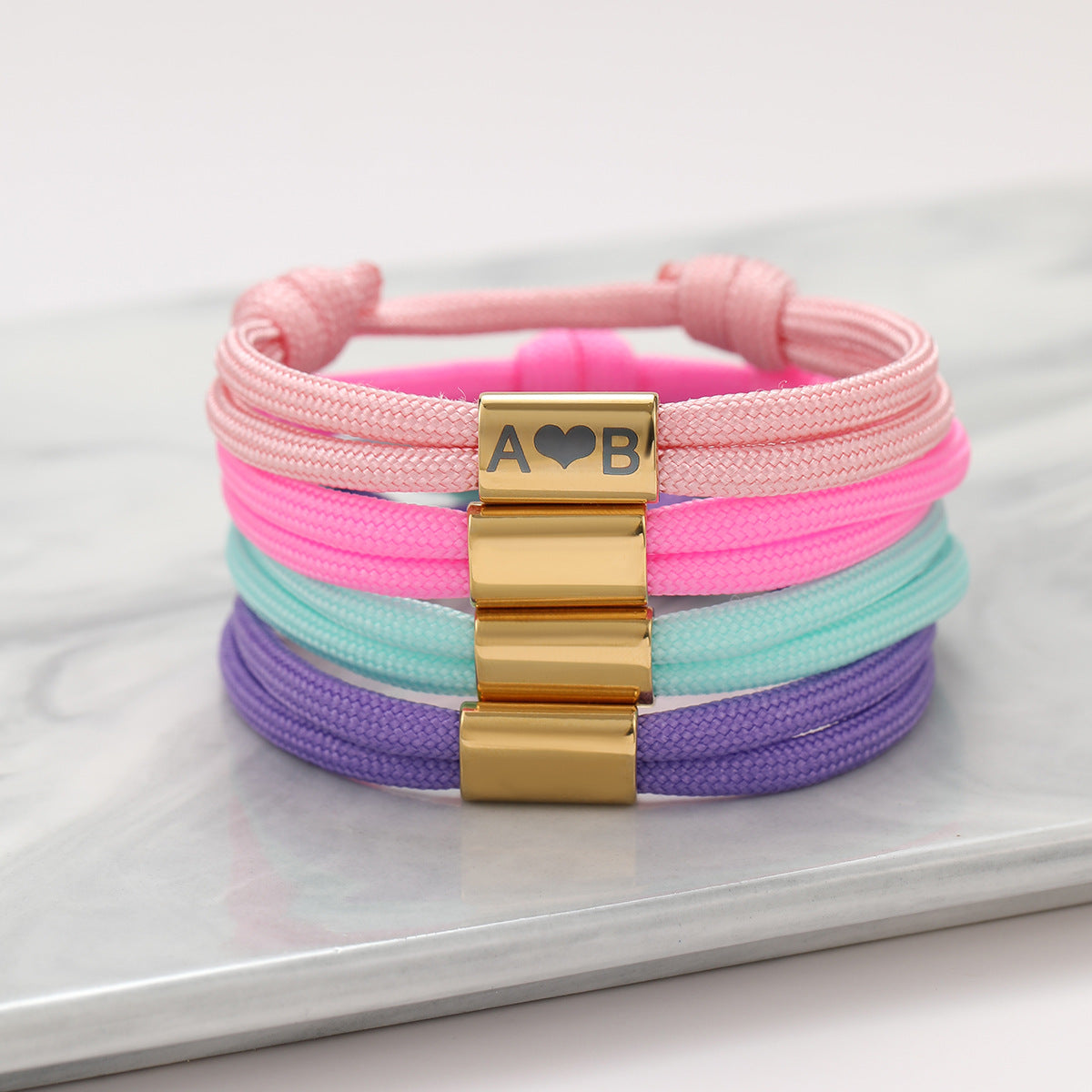 Minimalist Elegant 18K Gold Plated Stainless Steel Handmade Woven DIY Charm Bar Bracelet