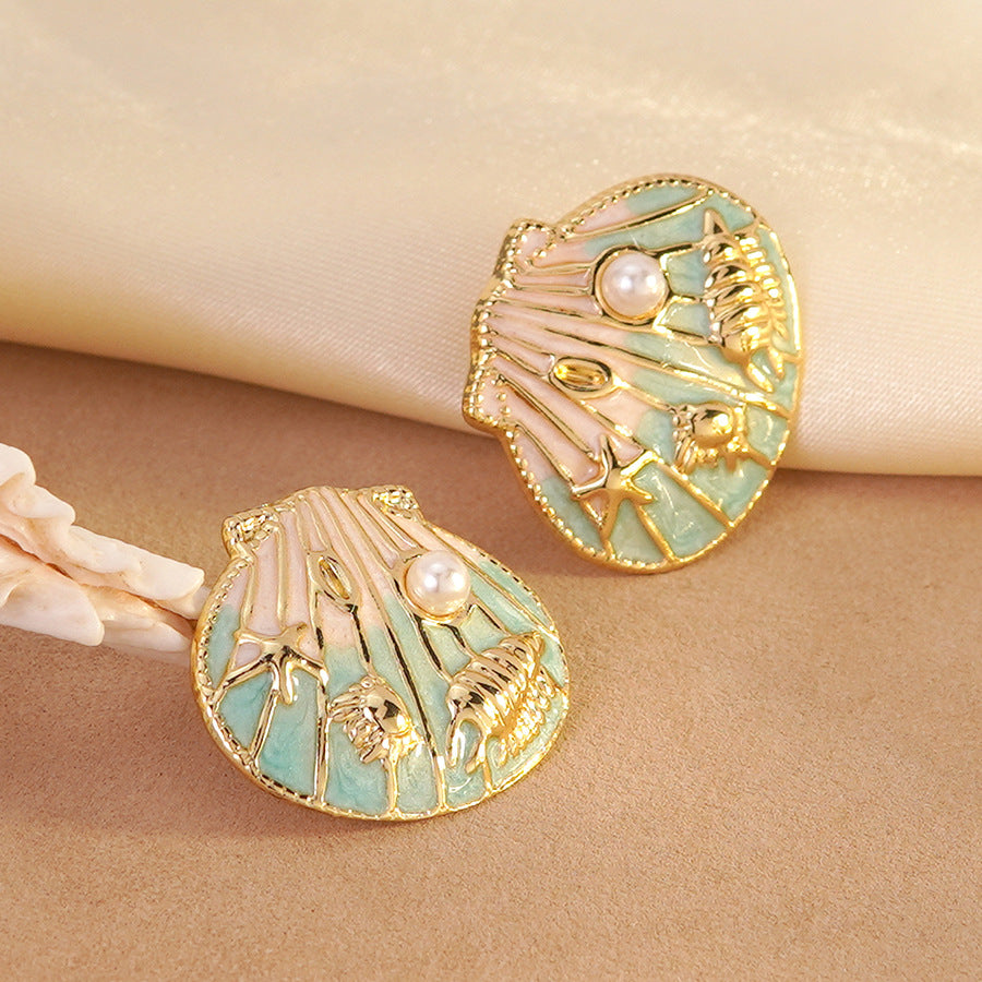 Sweet Geometric Stainless Steel Drip Oil Shell Starfish Earrings