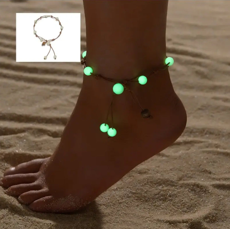 Bohemian Ethnic Handmade Woven Luminous Beaded Star Anklet for Women