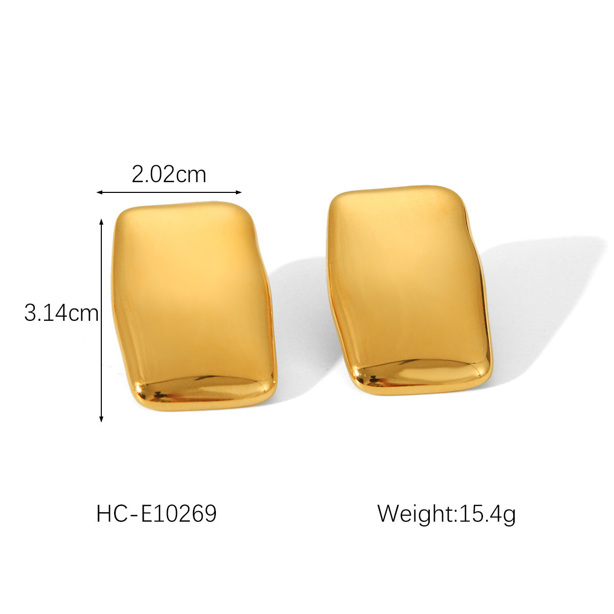 Orecchini a perno da donna in acciaio inossidabile placcato oro 18 carati con intarsio di strass, stile geometrico minimalista