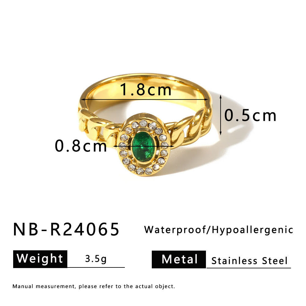 Anello geometrico minimalista da donna in acciaio inossidabile con intarsio di strass e placcatura sottovuoto in oro 18 carati