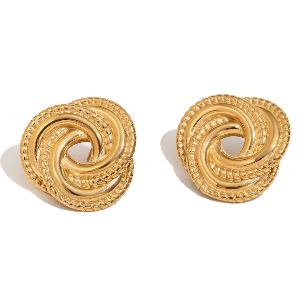 Fashionable Vintage Geometric Stainless Steel Necklace with 18K Gold Plated Circular Wrap Design for Women