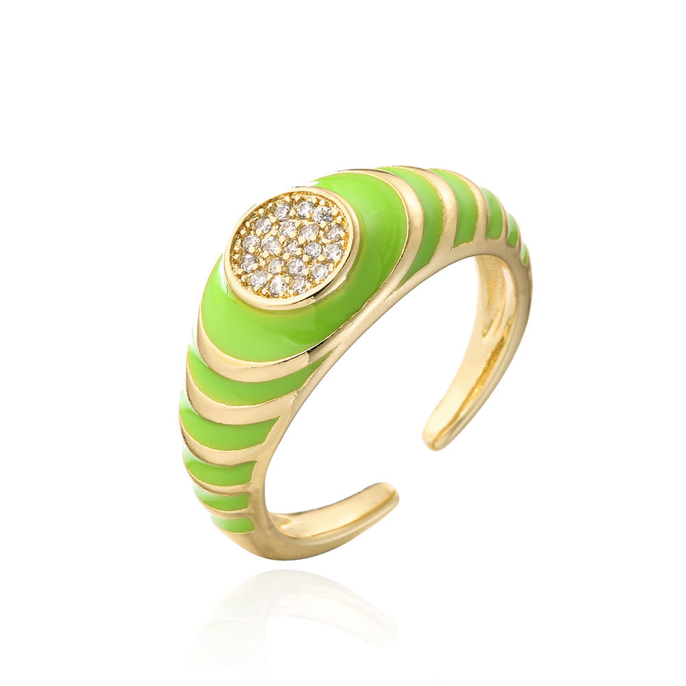 Vintage-Inspired Geometric Open Ring for Women Made of Copper with 18K Gold Plating and Cubic Zirconia Inlay